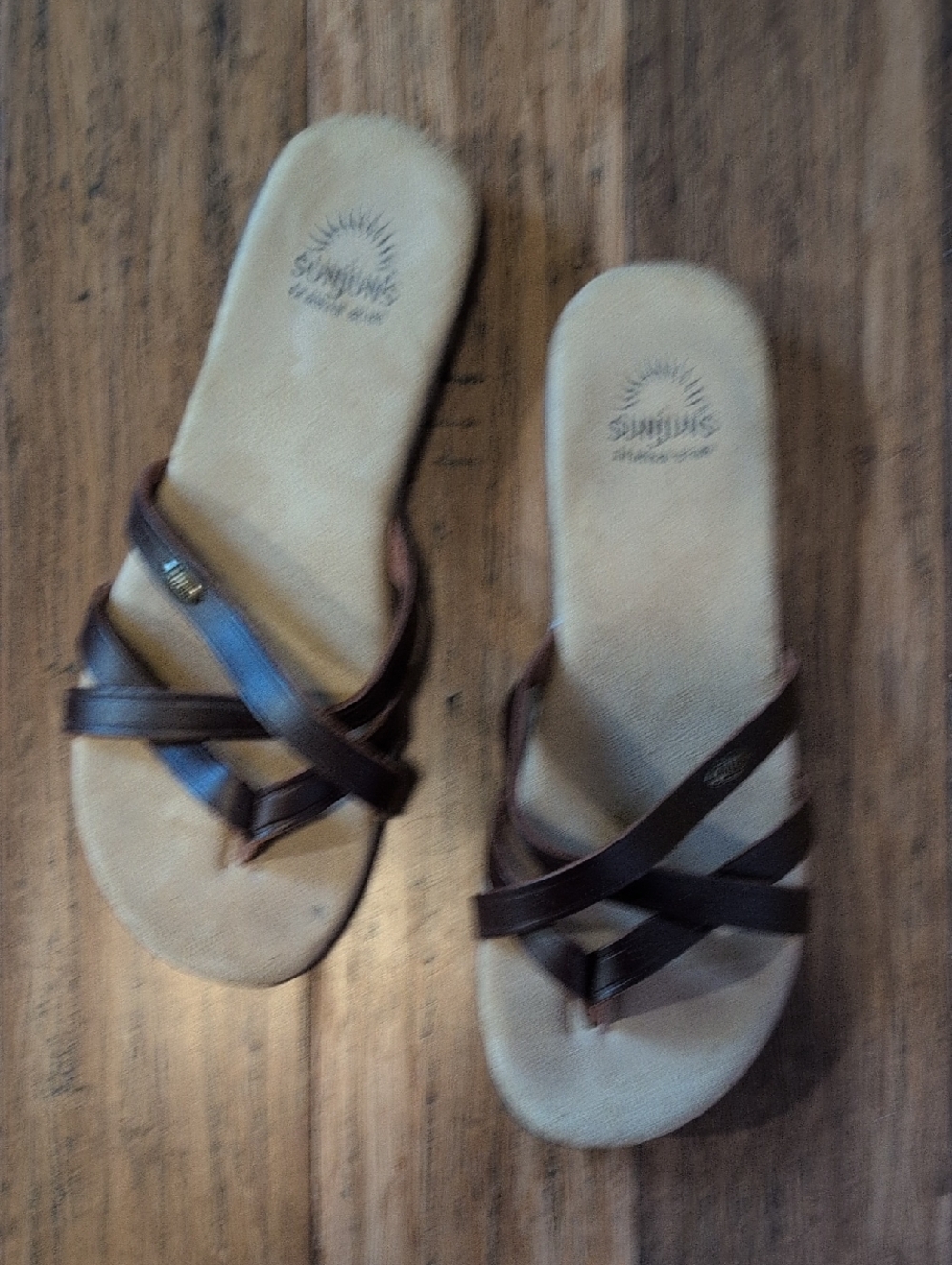 Bass Sunjuns Brown Leather Crisscross Slide Sandals